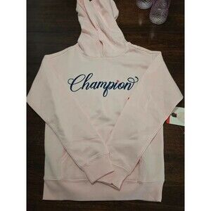 Champion Youth Girls Script Logo Pullover Fleece Hoodie Light Pink Medium 10 12